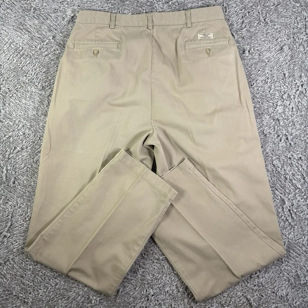Polo Ralph Lauren Andrew Pants Mens 36/32 Beige Pleated Preppy Designer Chino